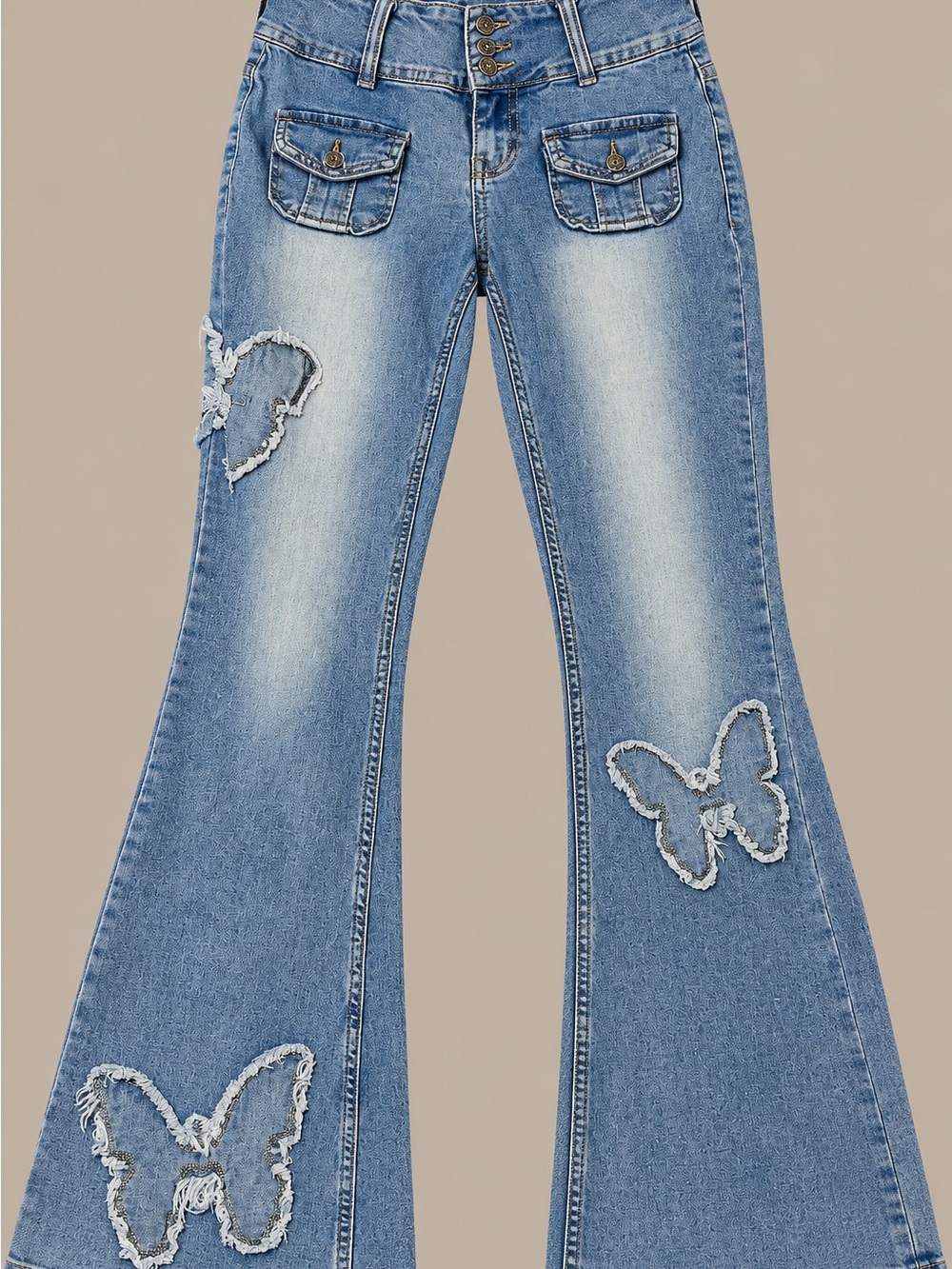 Juniors  Light Blue Flared Jeans with Butterfly Appliqué